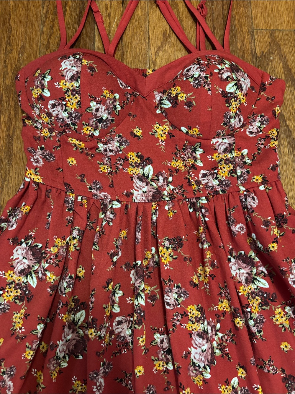 Xhilaration Red Floral Mini Dress with Strappy Back - Picture 5 of 8